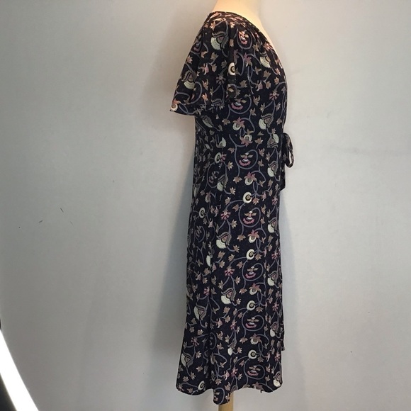 Wrap midi dress Black with floral print Soprano short sleeve. Size Medium - Picture 3 of 7